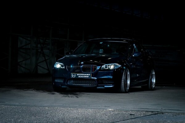 Black BMW at night