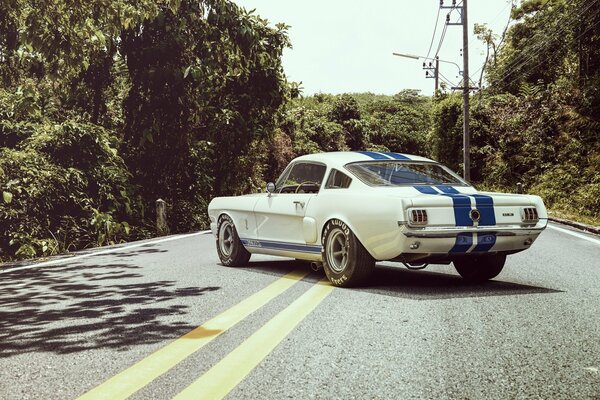 Voiture de course rétro avec rayures bleues