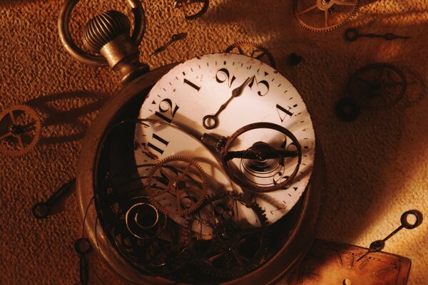 Beautiful clock on a brown background