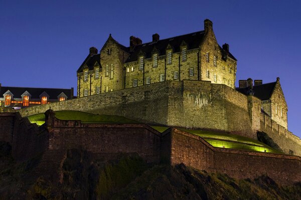 Ancient high castle at night