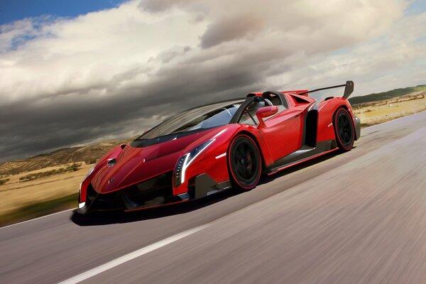 Supercar rouge Lamborghini sur la route