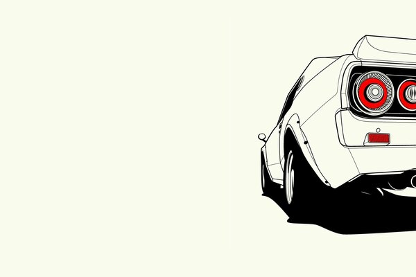 Illustration of a white car with red headlights on a white background