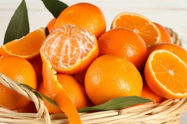 Citrus fruits in a basket close-up