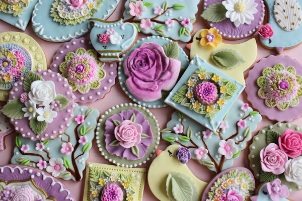 Icing and sweet multicolored cookies