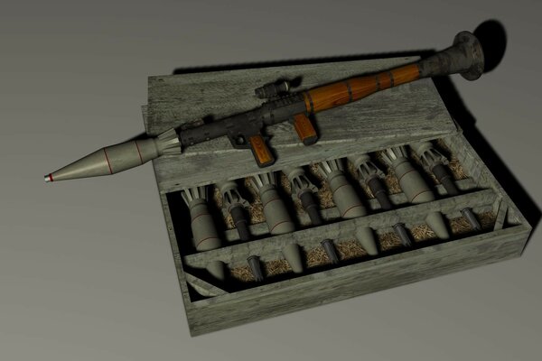 Ein Granotometer, das auf einer Kiste mit Munition liegt