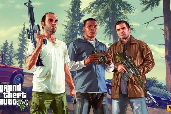 Art basé sur le jeu GTA-trois personnages armés