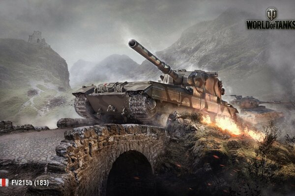 The tank goes to the caterpillar bridge on fire