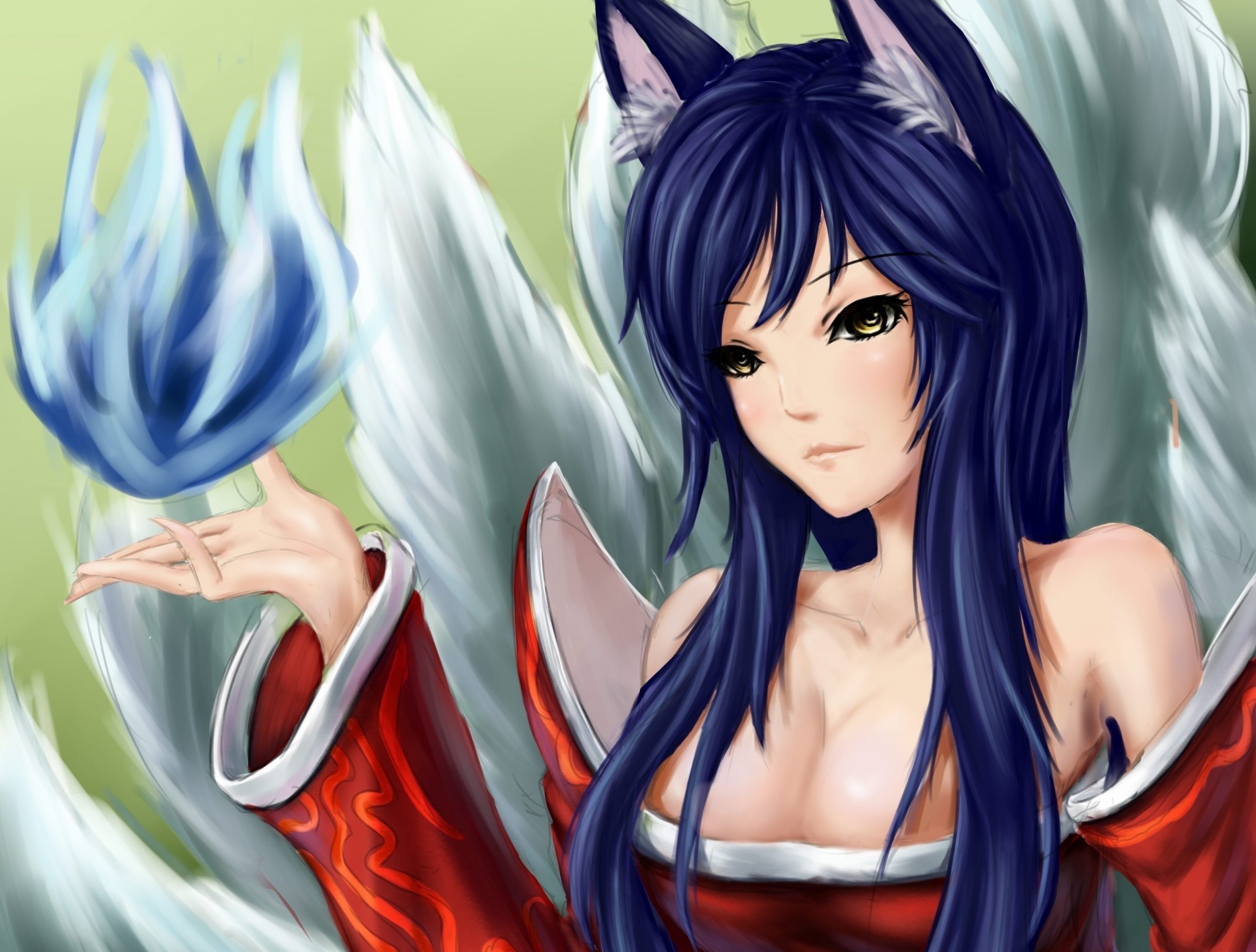 league of legends ragazza orecchie mano ahri magia