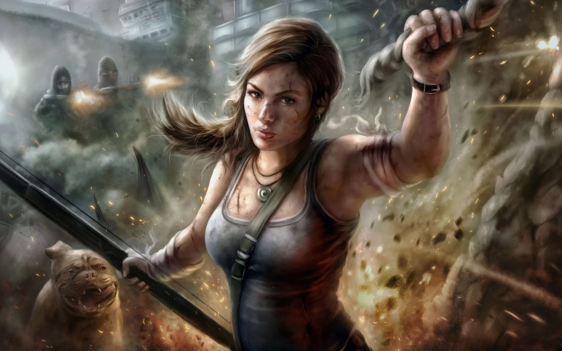 budynek pies lara croft