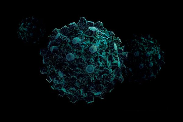 Virus bajo un microscopio sobre un fondo negro