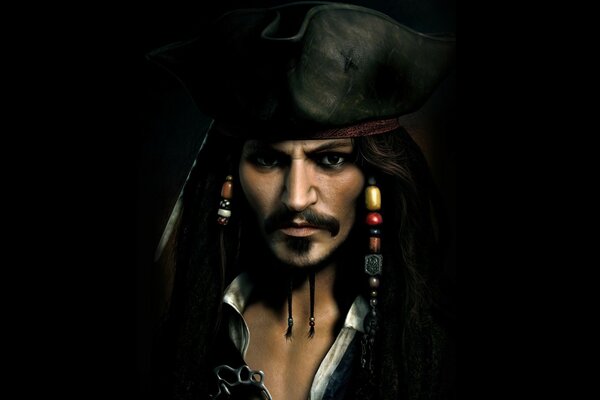 Portrait du capitaine Jack Sparrow au chapeau