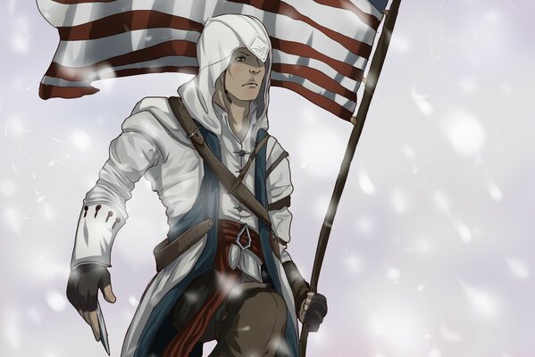 Krieger mit assassins creed Flagge