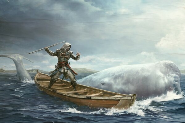 An assassin on a boat plows the ocean