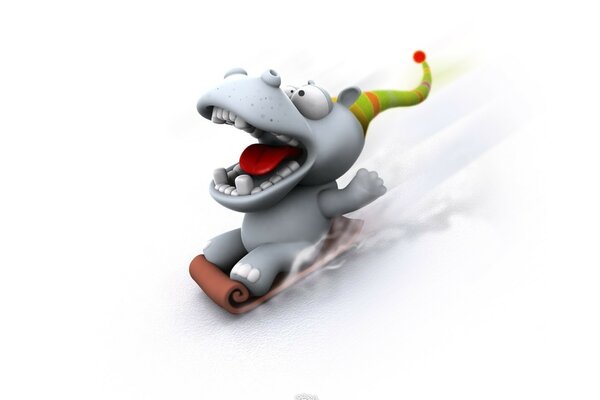 Sledding cartoon hippopotamus