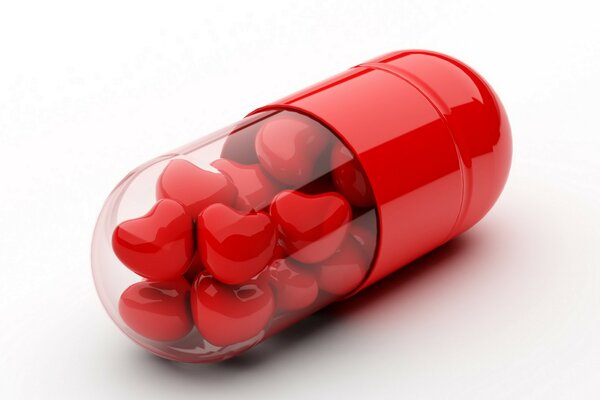 Hearts in a capsule on a white background