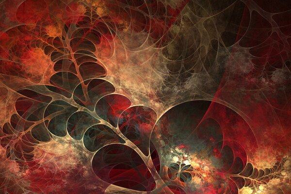 Abstract drawing of fractals with a red haze