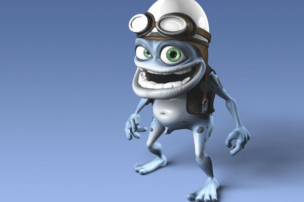 Smiling crazy frog on a blue background