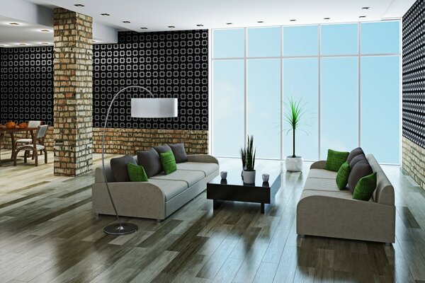 Modern stylish large living room with large sofas