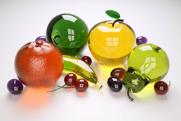 Glass fruits of different colors