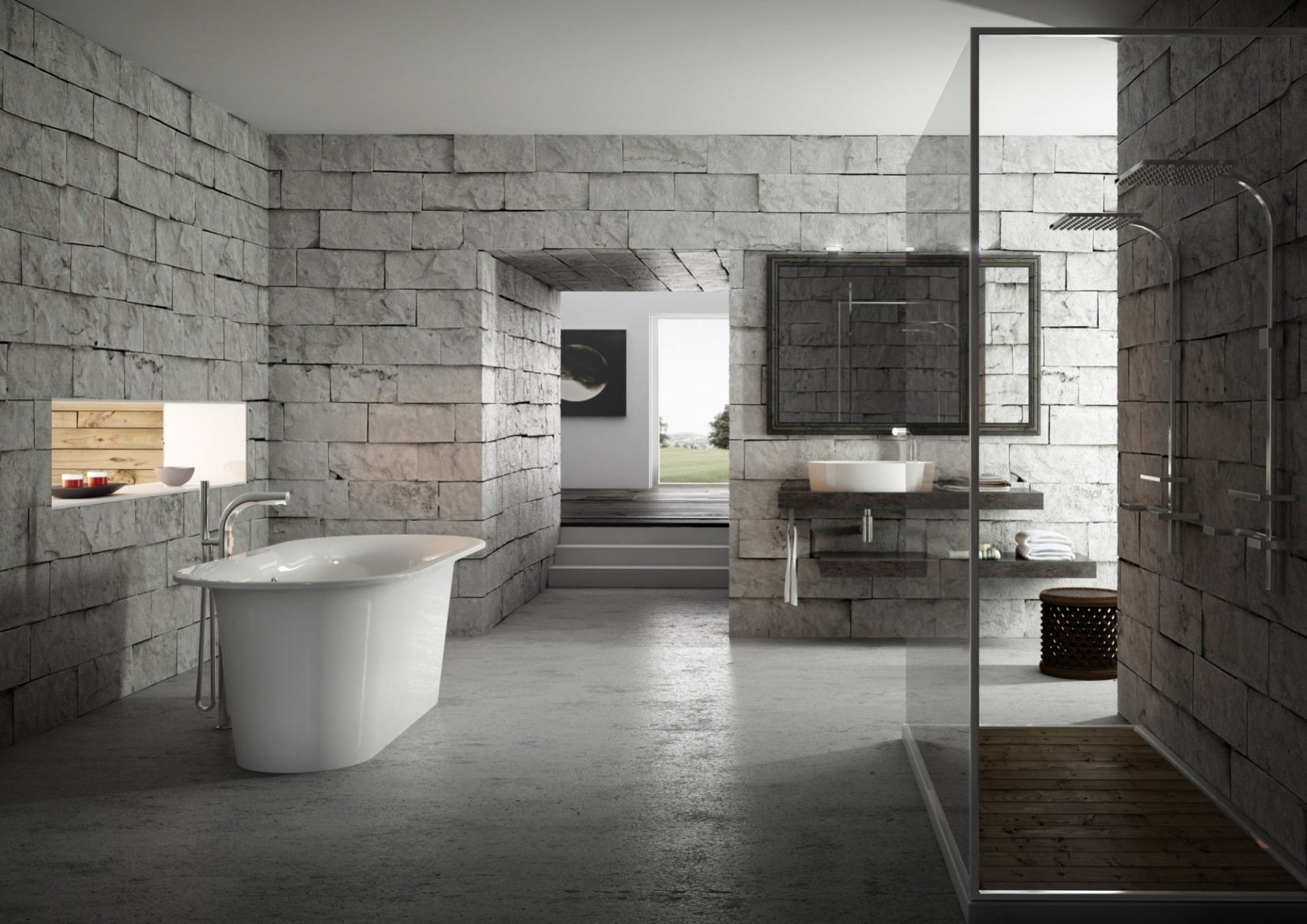 grey brick bathroom design bath salon