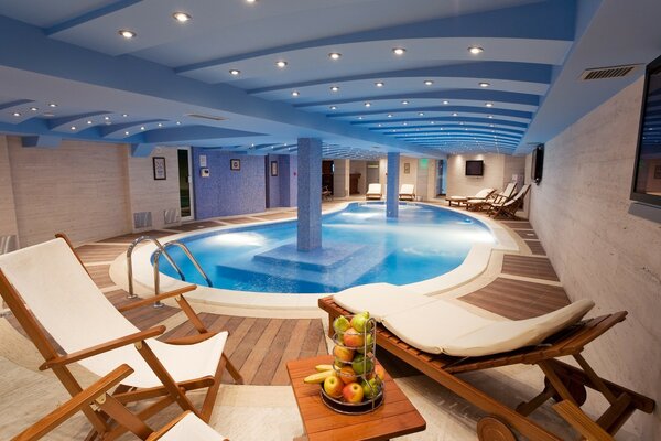 Sauna with a beautiful swimming pool