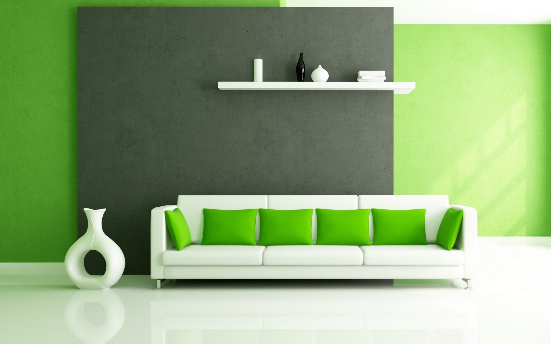 design divano stile cuscini salone verde bianco