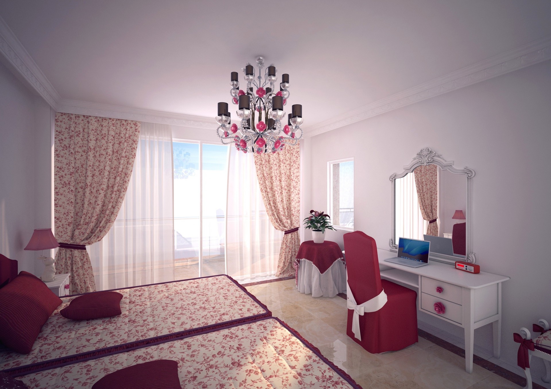 chandelier design curtains bed room window glass notebook chair bedroom