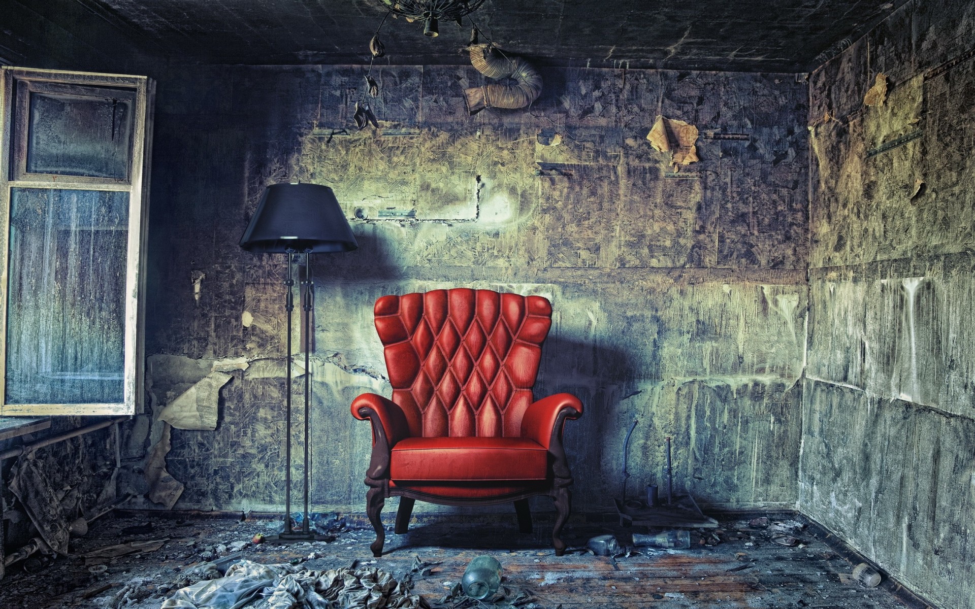 red room window chair light