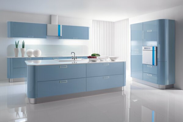 Design minimalista della cucina in blu