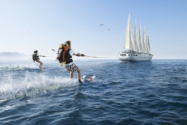 Sailboat on the water. Water skiing