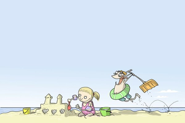 Fille construit un château de sable