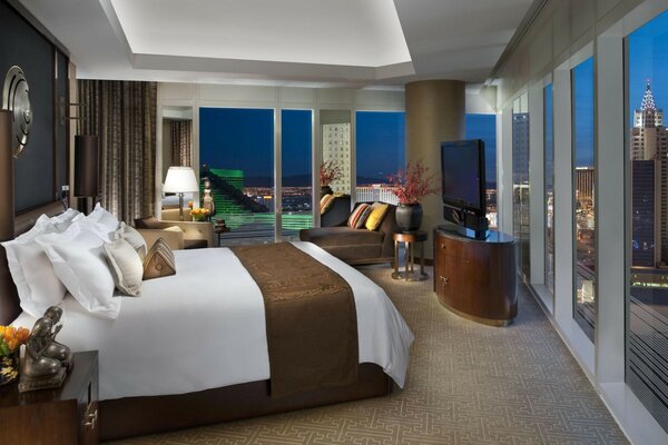 Las Vegas Hotel Room with Night City View