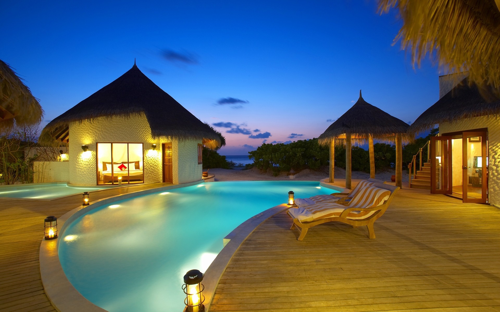 casa lettini letto notte piscina maldive