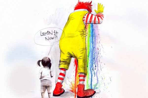 Karikatur eines gelben McDonalds-Clowns