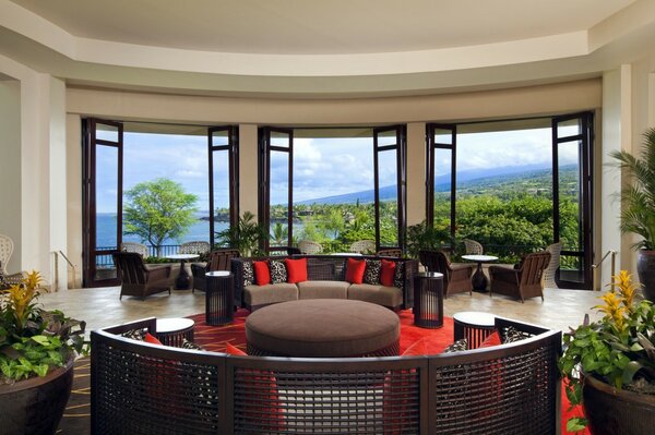 A room with sofas and armchairs. interior