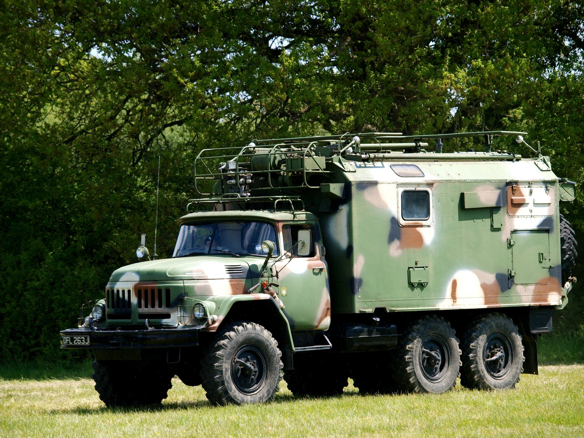 zil-131 with a booth soviet trucks vehicles terrain military option camouflage coloring