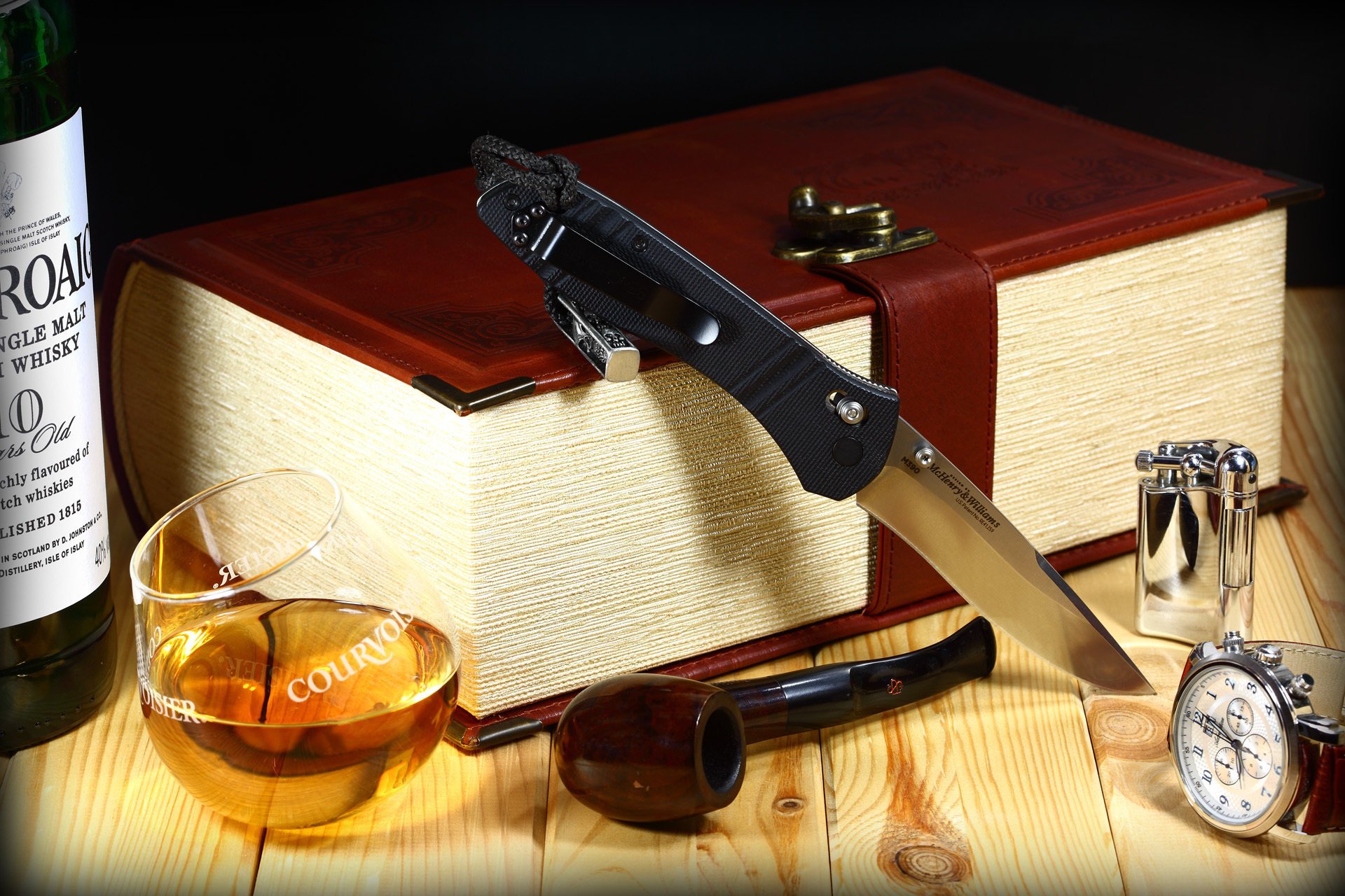 m390 benchmade mchenry & williams coltello whisky pieghevole bicchiere di vino