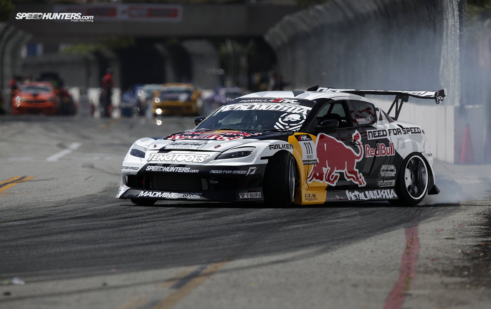 mazda full red bull formula drift on the rx-8 drift long beach