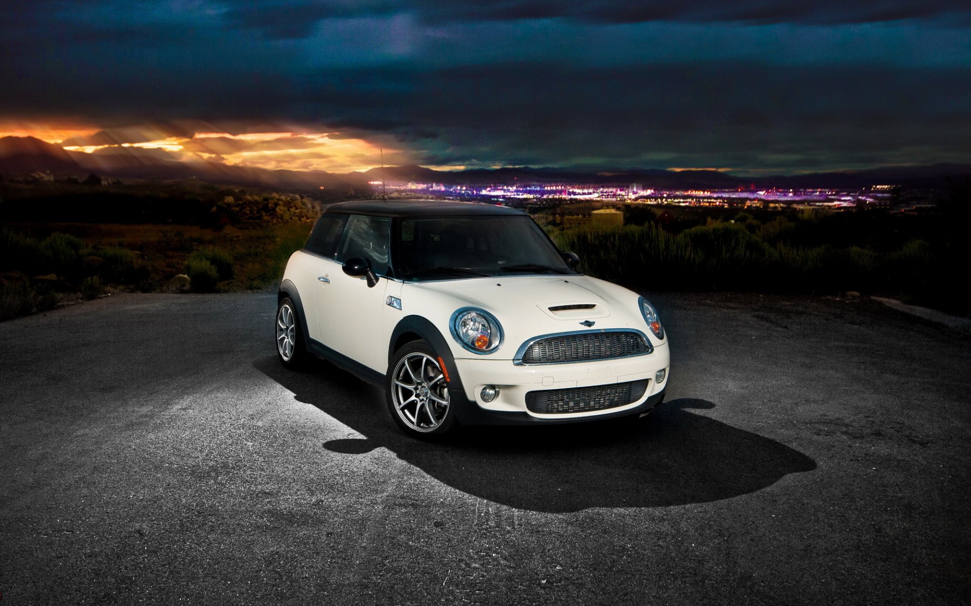 mini cooper auto carta da parati notte