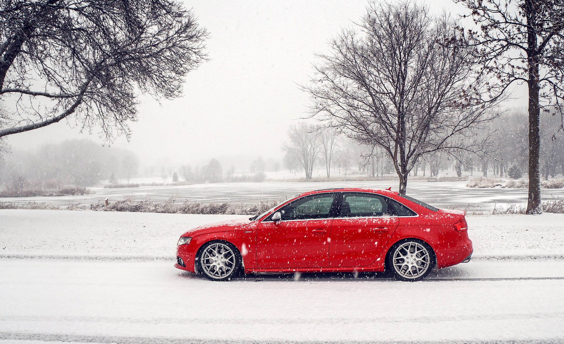 audi s4 rojo audi rojo invierno nieve perfil