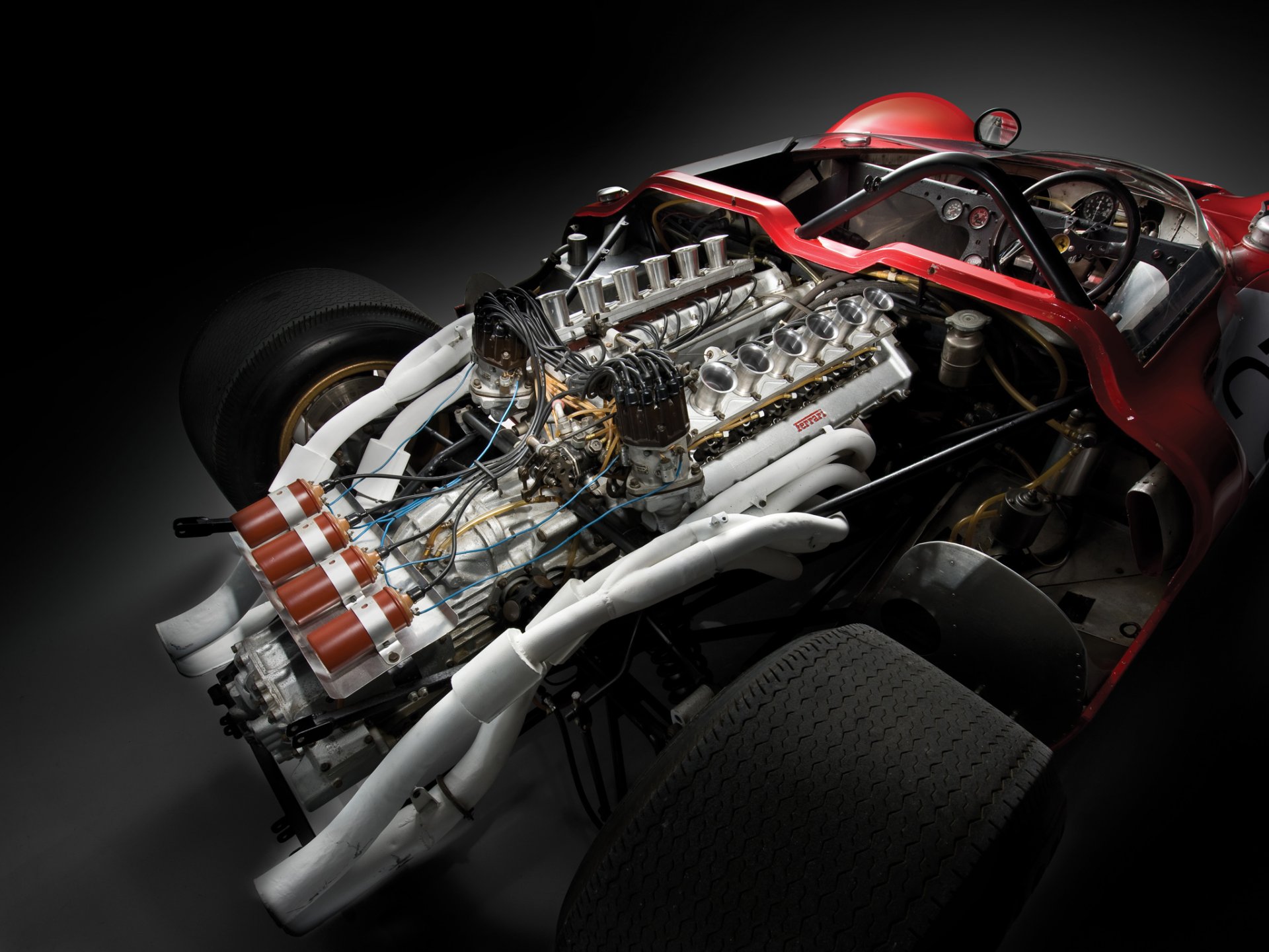 classic racing cars ferrari can-am spider 1967 mighty engine compartment atmospheric engine v12