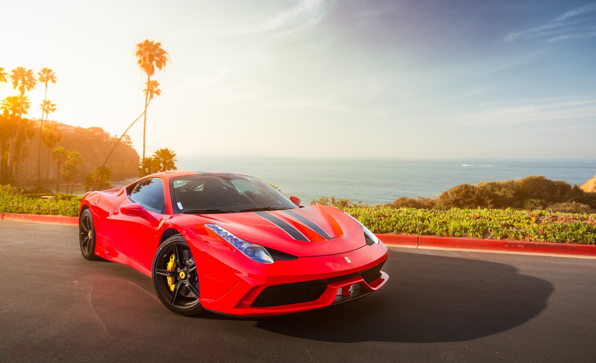 ferrari 458 speciale czerwony ferrari czerwony niebo chmury ocean