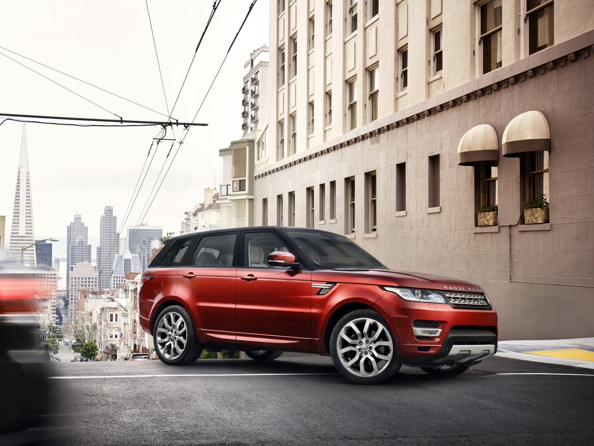 land rover range rover suv czerwony miasto