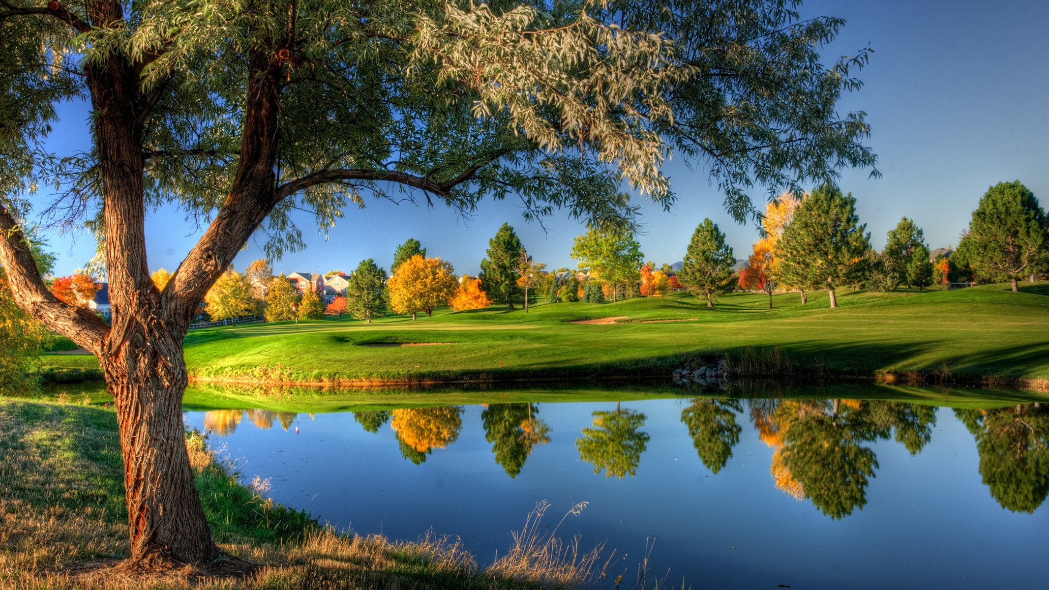 naturaleza casa otoño río