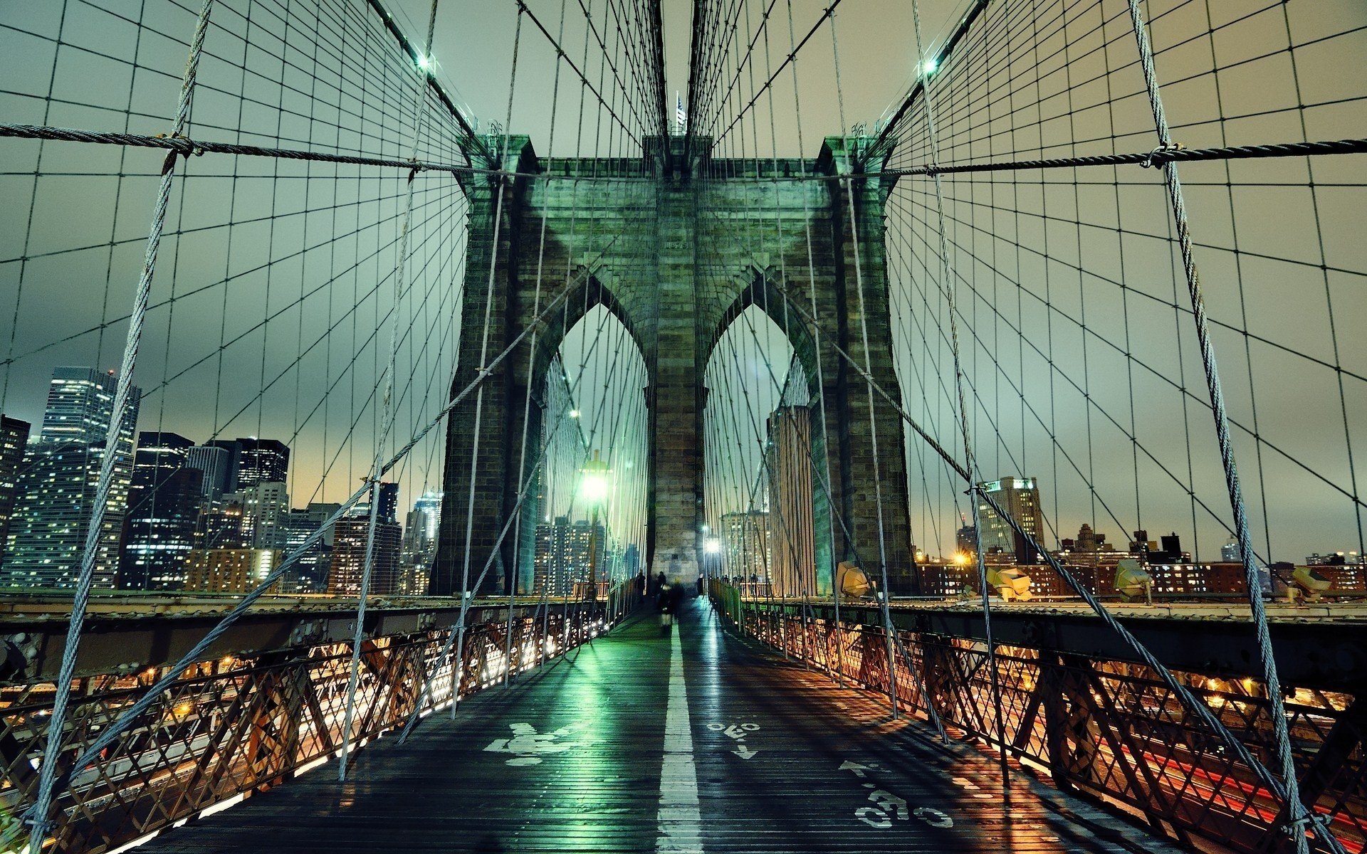 ciudad noche nueva york puente luces