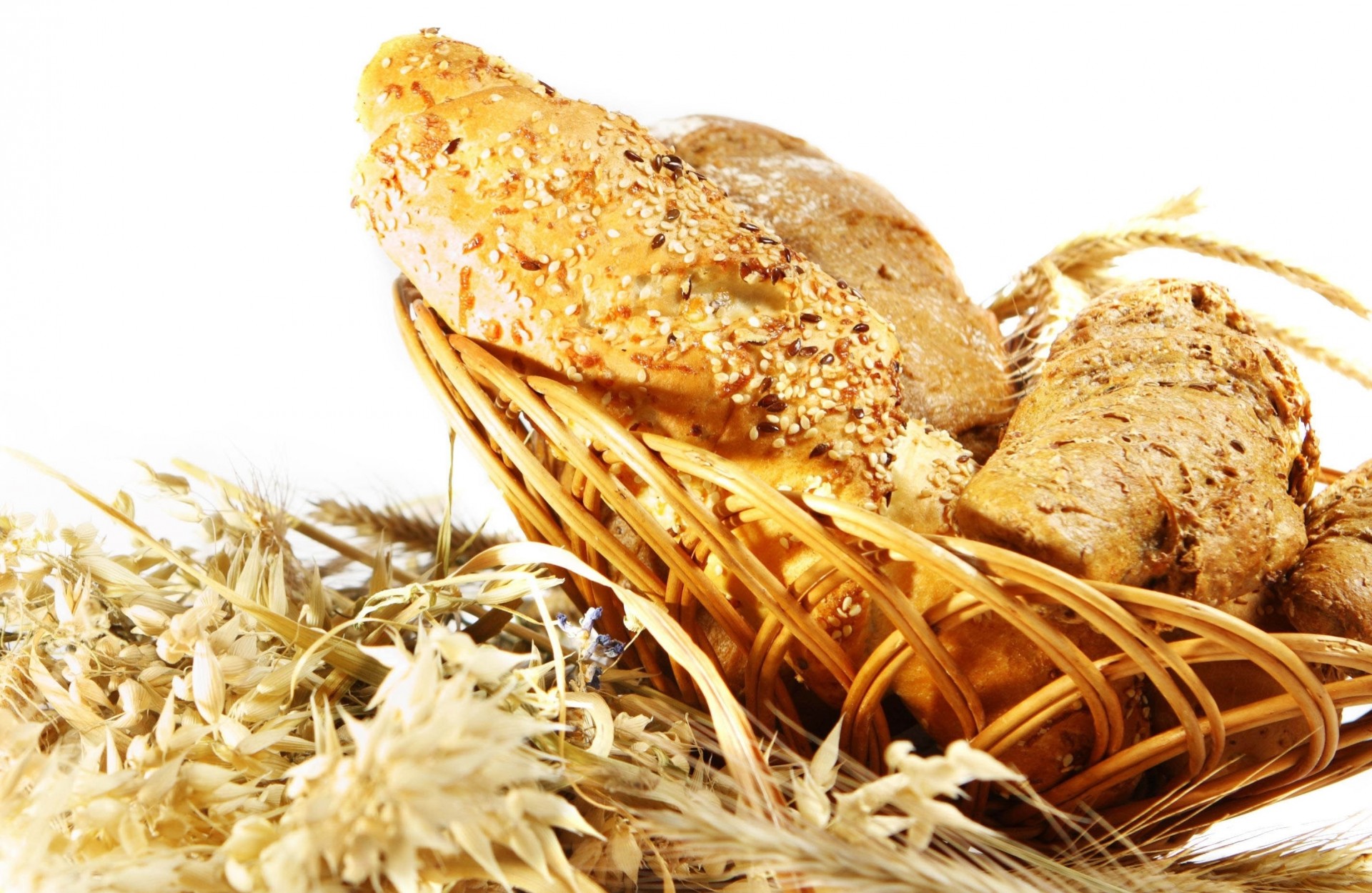 white background bread sesame shopping ear