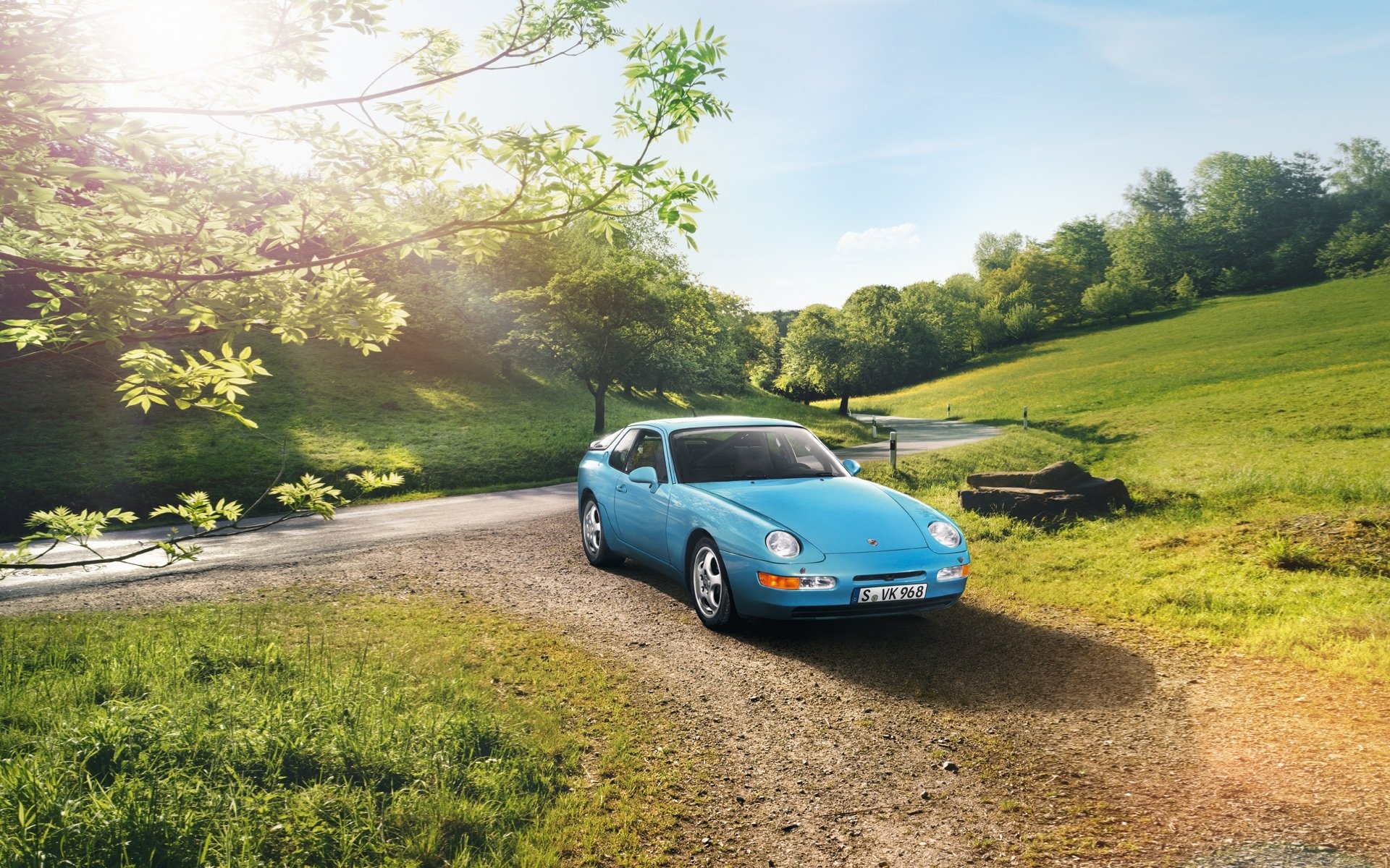 porsche coupe 1991 porsche front end road trees sky