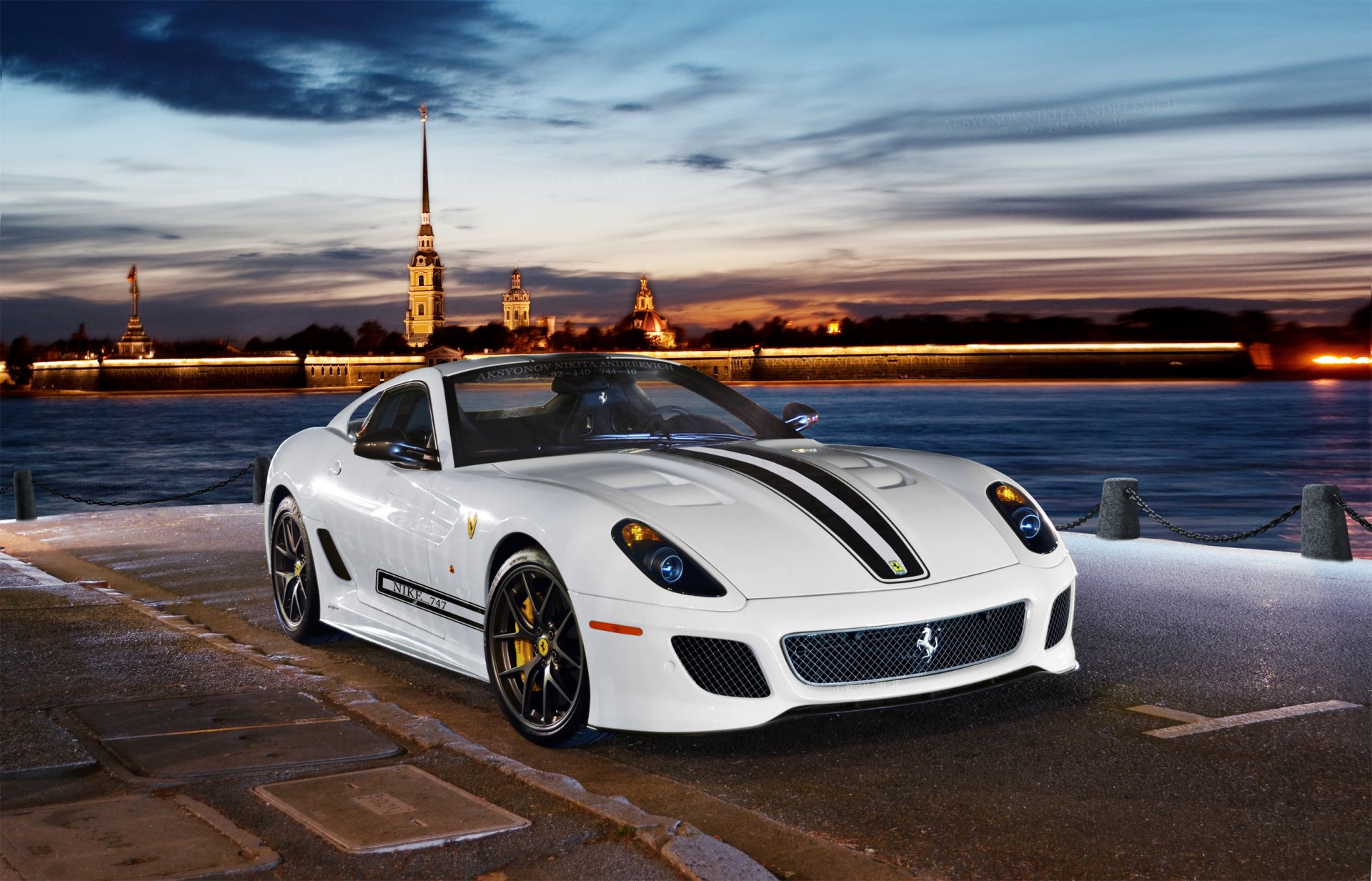 ferrari 599 gto 2 posti auto sportiva supercar fiume lungomare sera luci