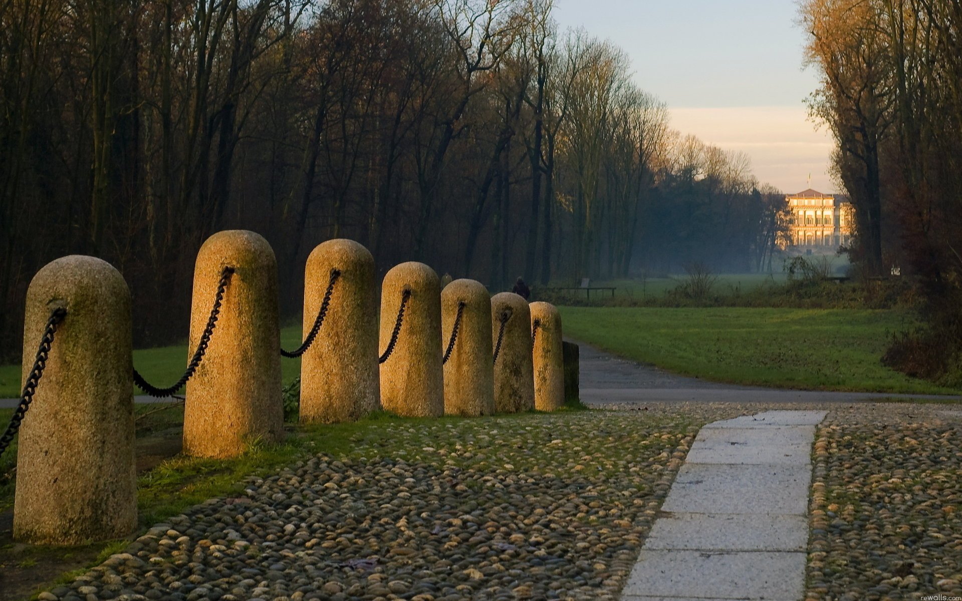 sera parco strada alberi vicolo tramonto costruzione