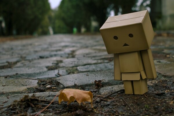 Image de l automne d un homme en carton